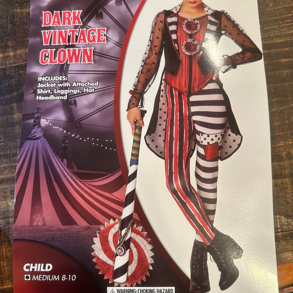 Spirit Halloween Dark Vintage Clown Costume Kids M 8-10 Jacket Leggings - Picture 4 of 5
